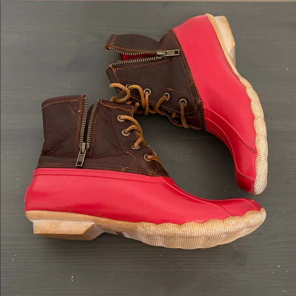 Sperry‎ Women’s Waterproof Duck Boots Red Brown Leather Fleece Lined Size 8